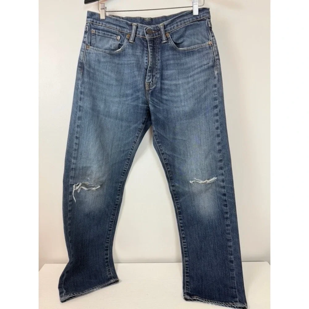 Levi's‎ 505 Mens Jeans Blue Straight Fit Button Fly Distressed Size 32x30